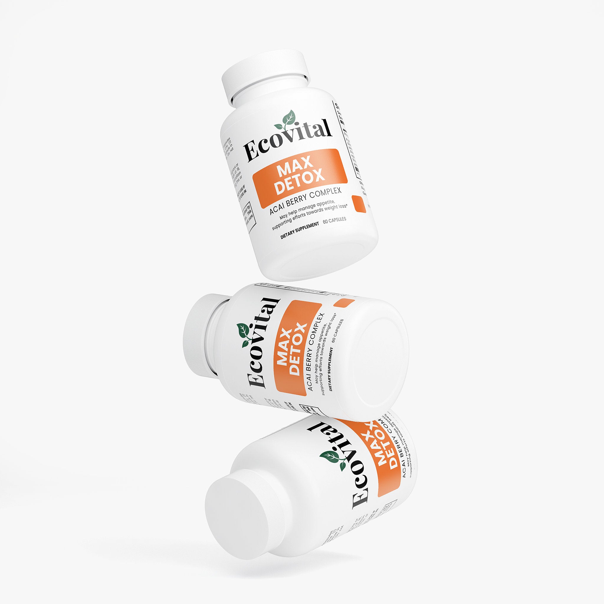 Three bottles of Ecovital Max Detox on a white background