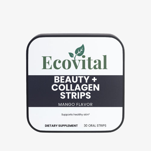 Packaging of Ecovital Beauty + Collagen Strips on a white background