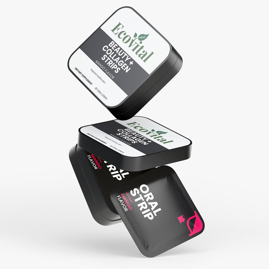 Ecovital beauty collagen strips packaging on a white background