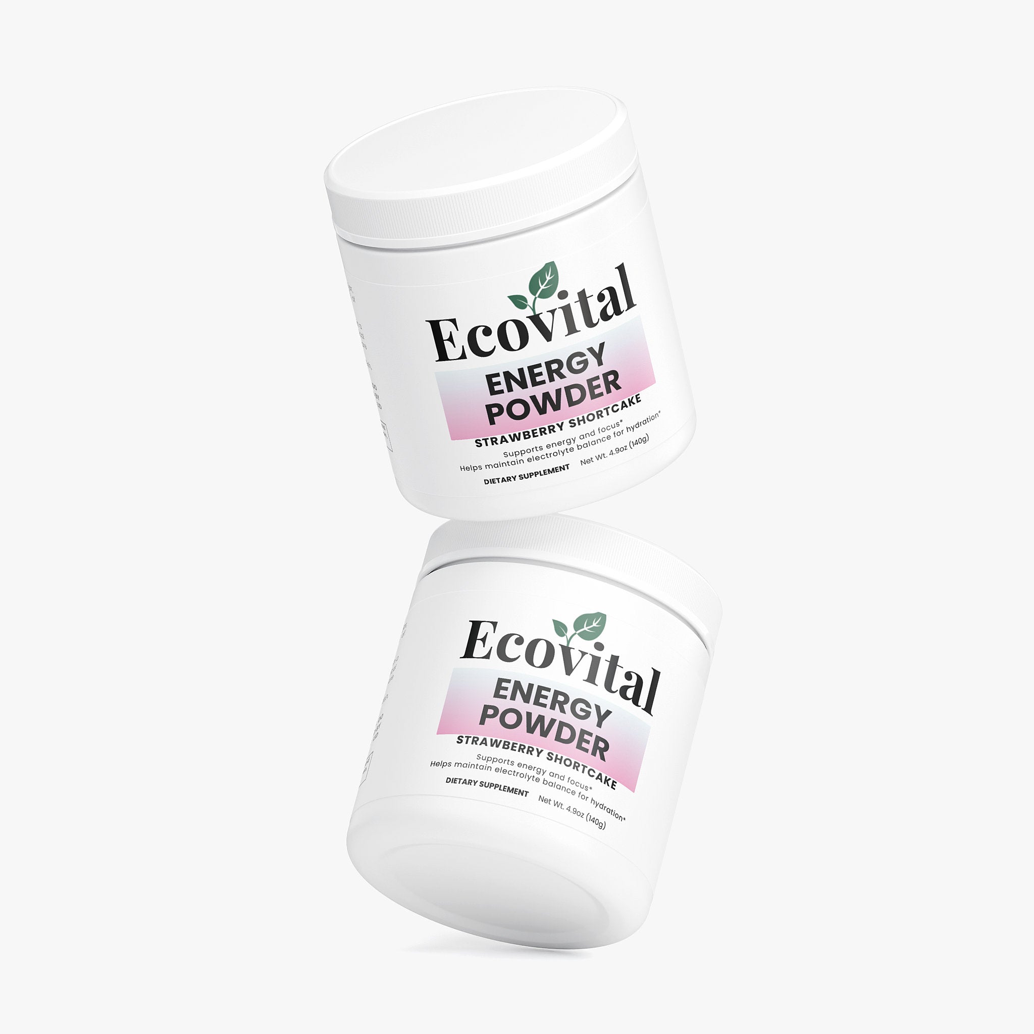 Two containers of Ecovital Energy Powder on a white background