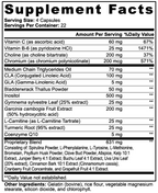Supplement facts label with detailed nutritional information