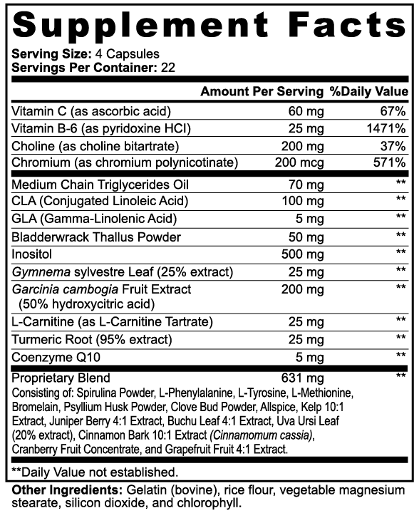 Supplement facts label with detailed nutritional information