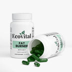 Ecovital Fat Burner supplement bottle with green capsules on a white background