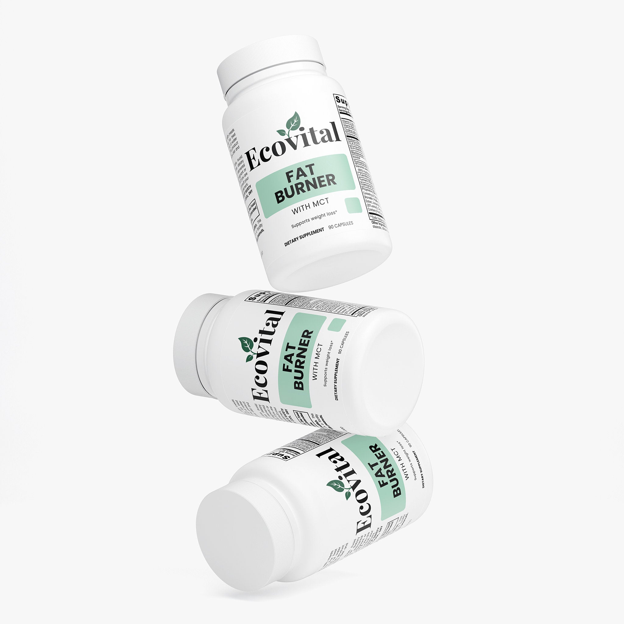 Three bottles of Ecovital Fat Burner on a white background