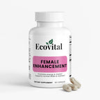 Ecovital female enhancement dietary supplement bottle with capsules on a white background