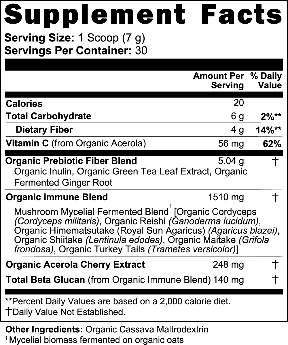 Supplement facts label with detailed nutritional information on a white background