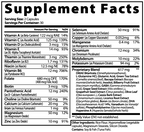Supplement facts label with detailed nutritional information on a white background