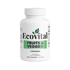 Supplement bottle labeled 'Ecovital Fruits & Veggies' on a white background