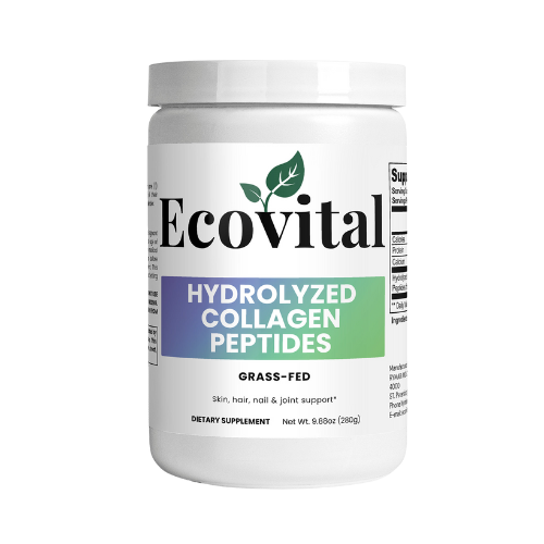 Container of Ecovital Hydrolyzed Collagen Peptides on a white background