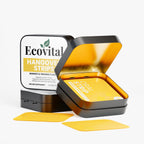 Ecovital hangover strips packaging with yellow strips on a white background