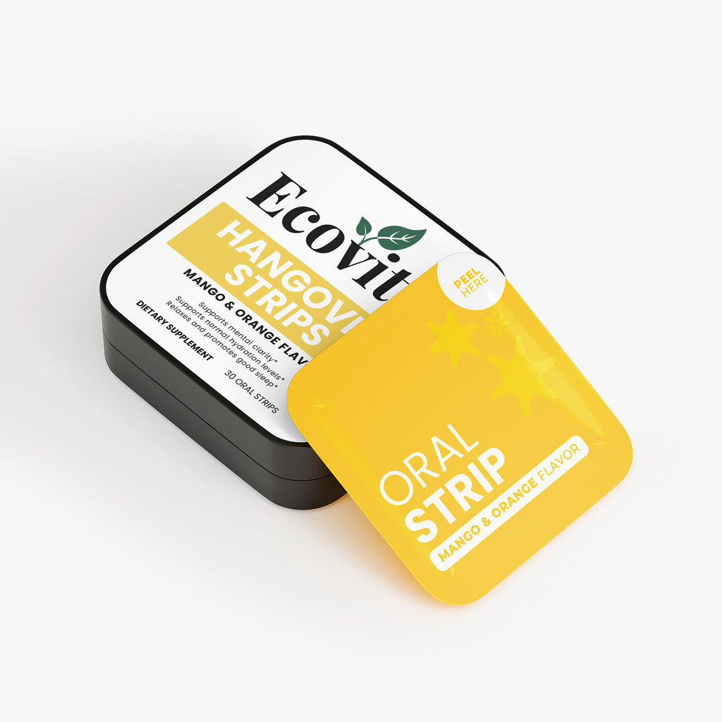 Ecovit Hangovit Oral Strip packaging on a white background