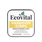 Ecovital Hangover Strips packaging with mango and orange flavor on a white background