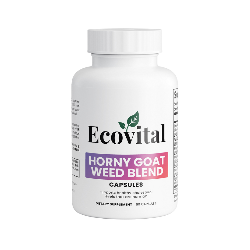 Ecovital Horny goat weed blend supplement bottle on a white background
