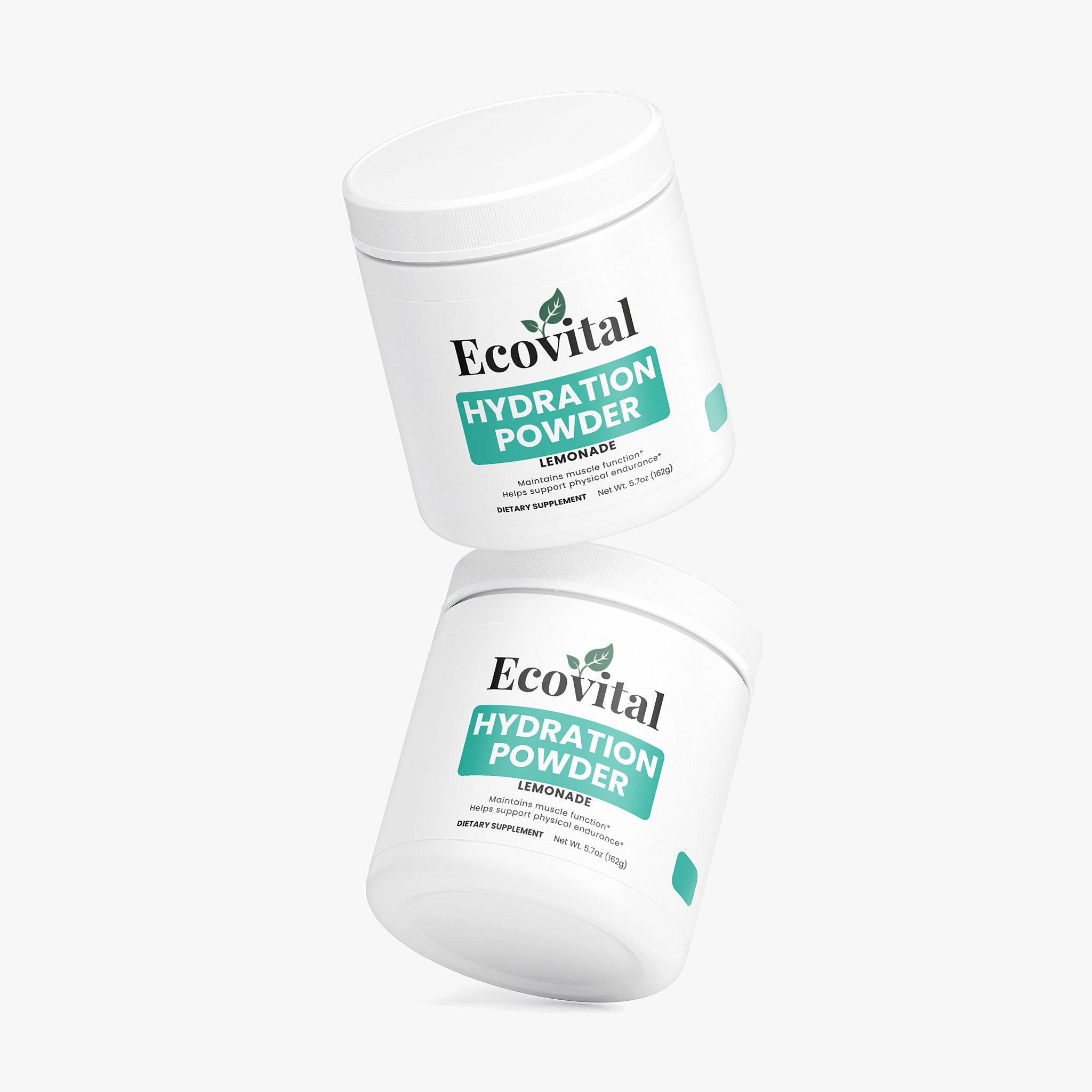 Two containers of Ecovital Hydration Powder on a white background