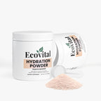 Ecovital Hydration Powder container with scoop and powder on a white background