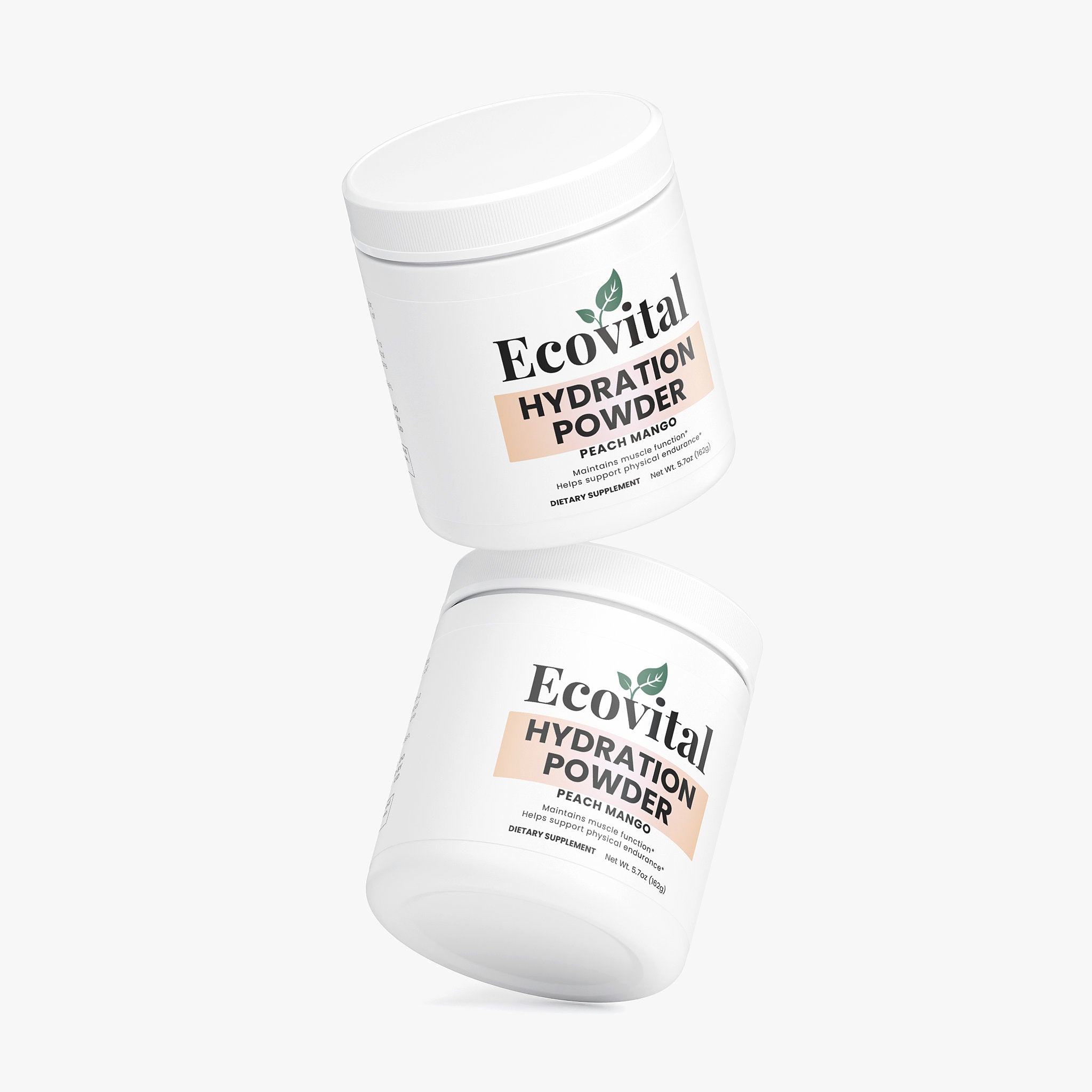 Two containers of Ecovital Hydration Powder on a white background