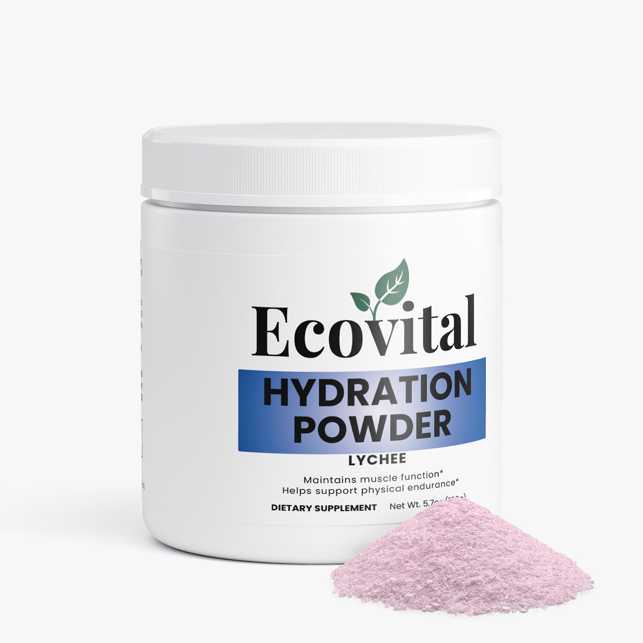 Ecovital Hydration Powder container with pink powder on a white background