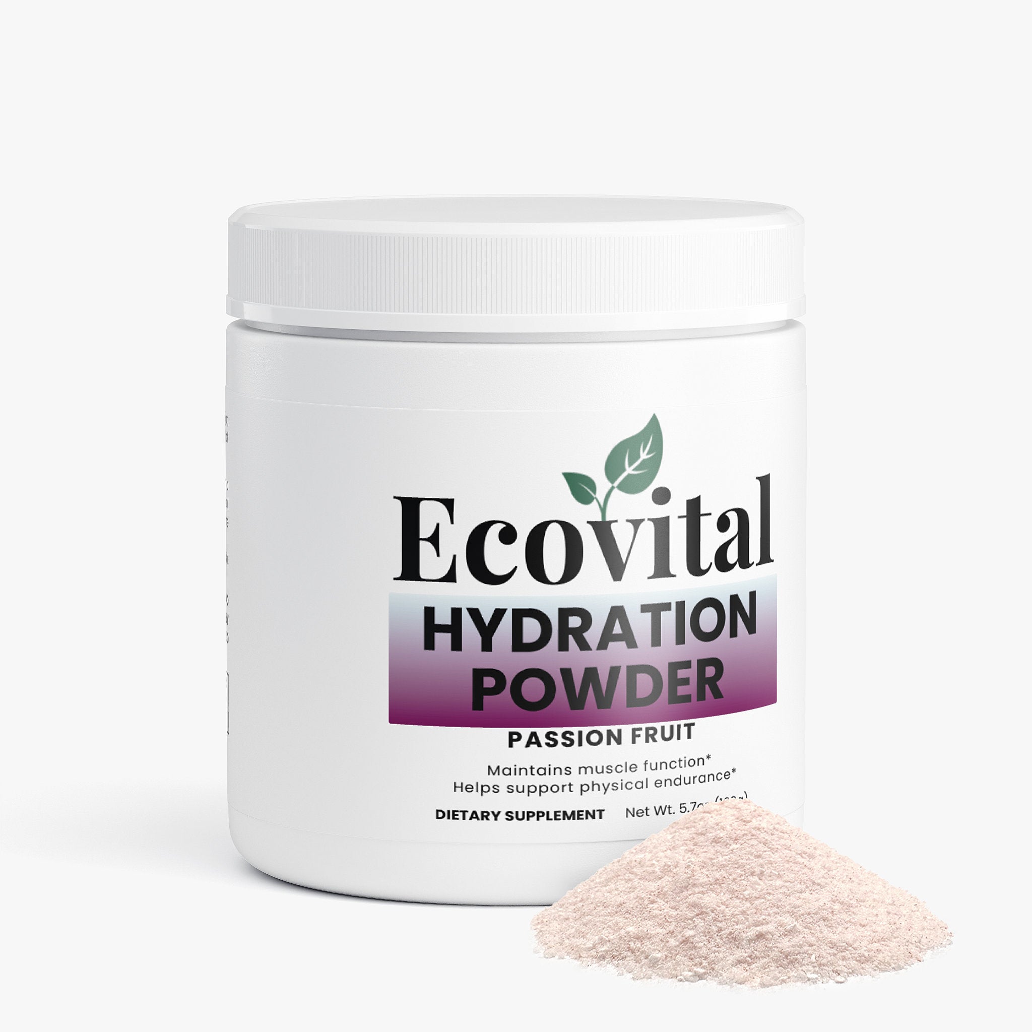 Ecovital Hydration Powder container with a white lid on a light gray background