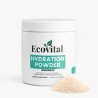 Ecovital Hydration Powder container with lemonade flavor on a white background