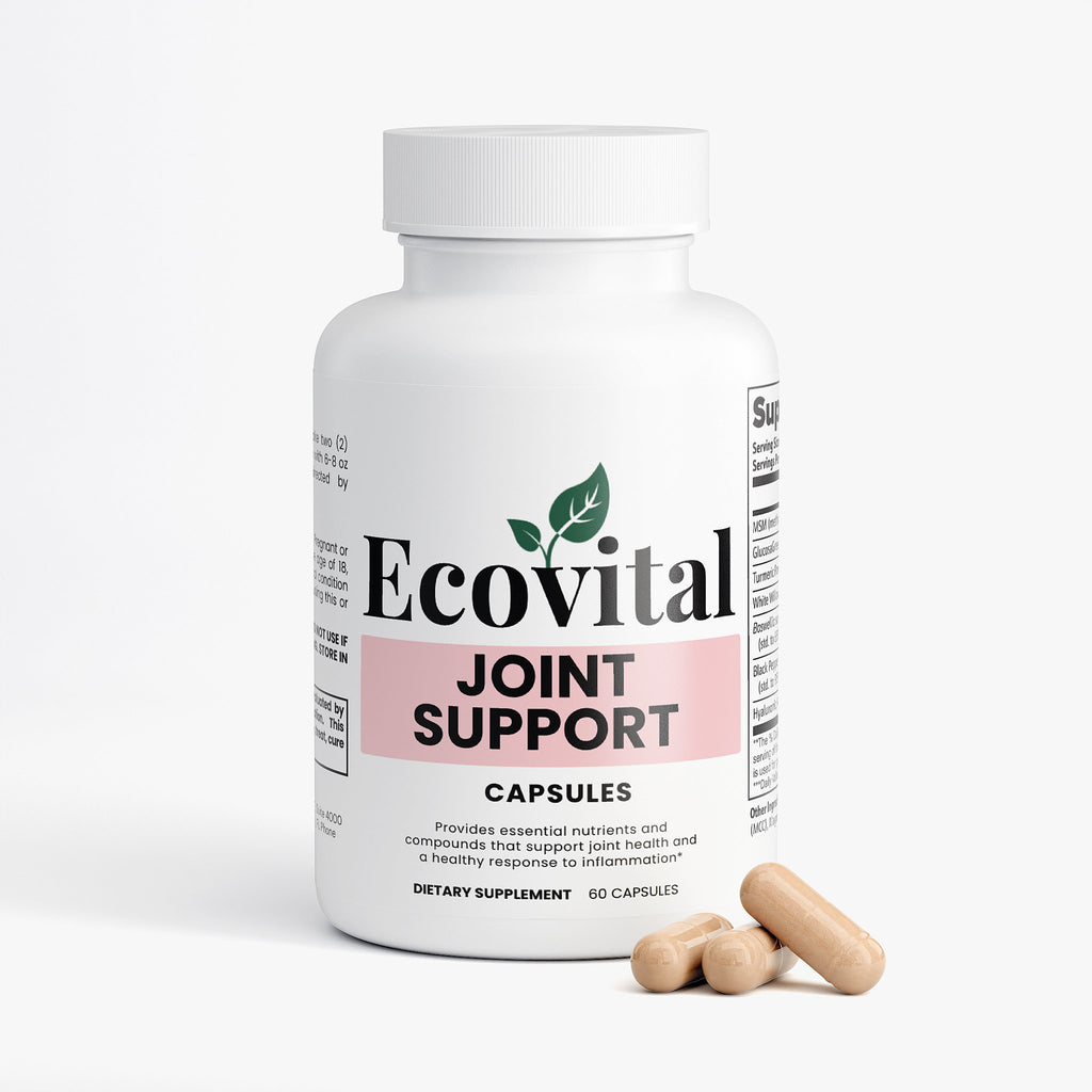Ecovital Joint Support capsules bottle with two capsules on a white background
