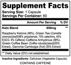 Supplement facts label for a keto blend product with ingredients listed.