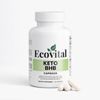 Ecovital Keto BHB capsules bottle with two capsules on a white background