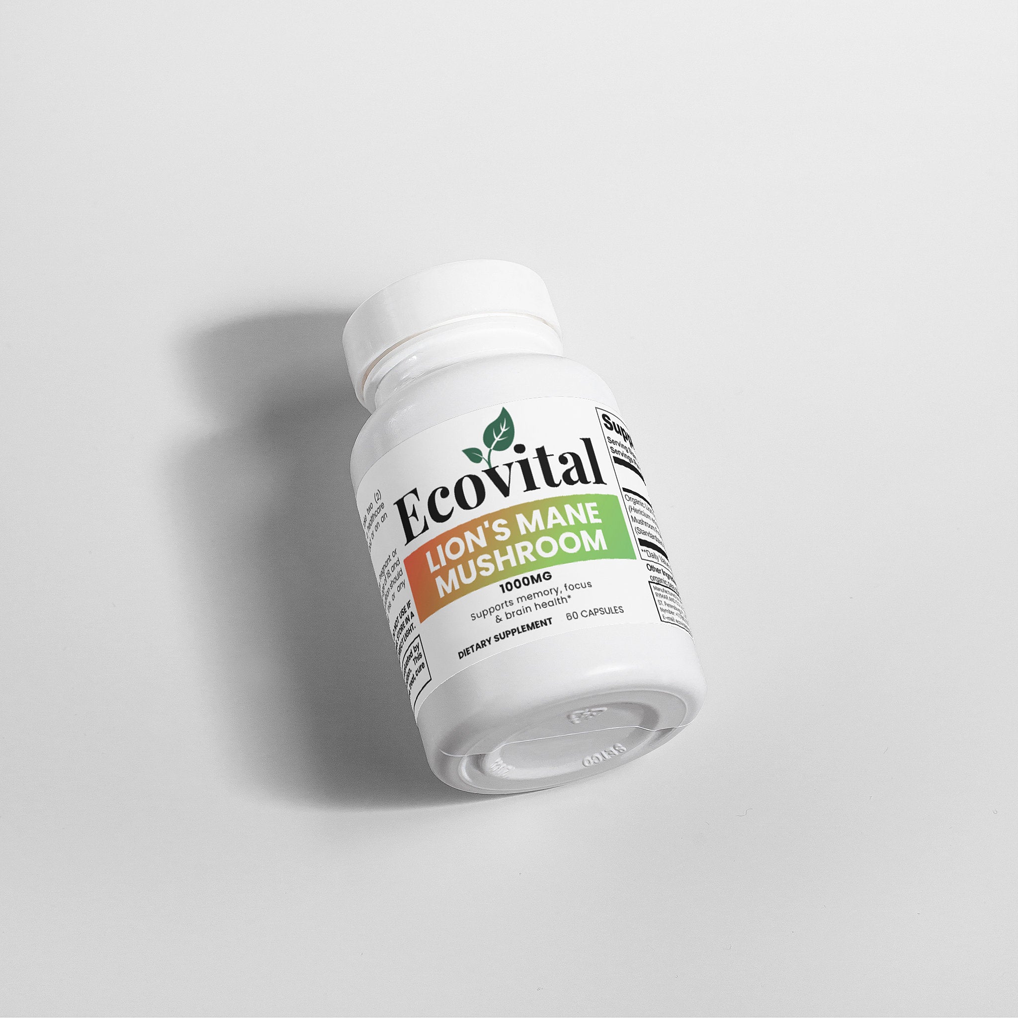 Ecovital Lion's Mane Mushroom supplement bottle on a light gray background