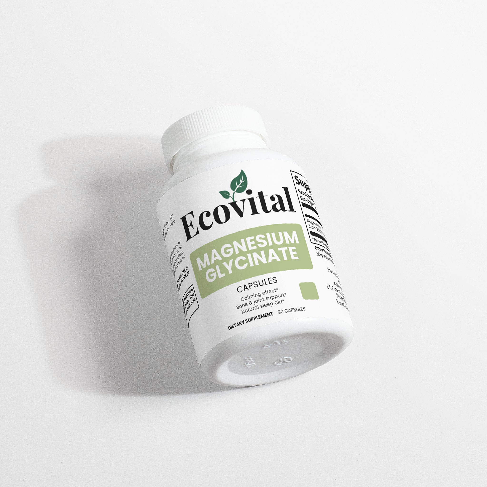 Ecovital Magnesium Glycinate supplement bottle on a white background