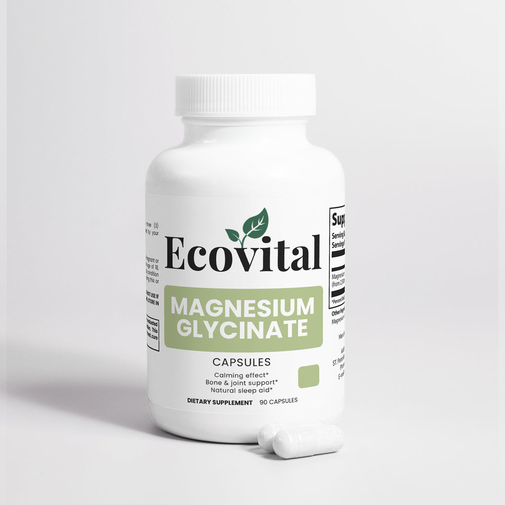 Ecovital Magnesium Glycinate supplement bottle on a white background