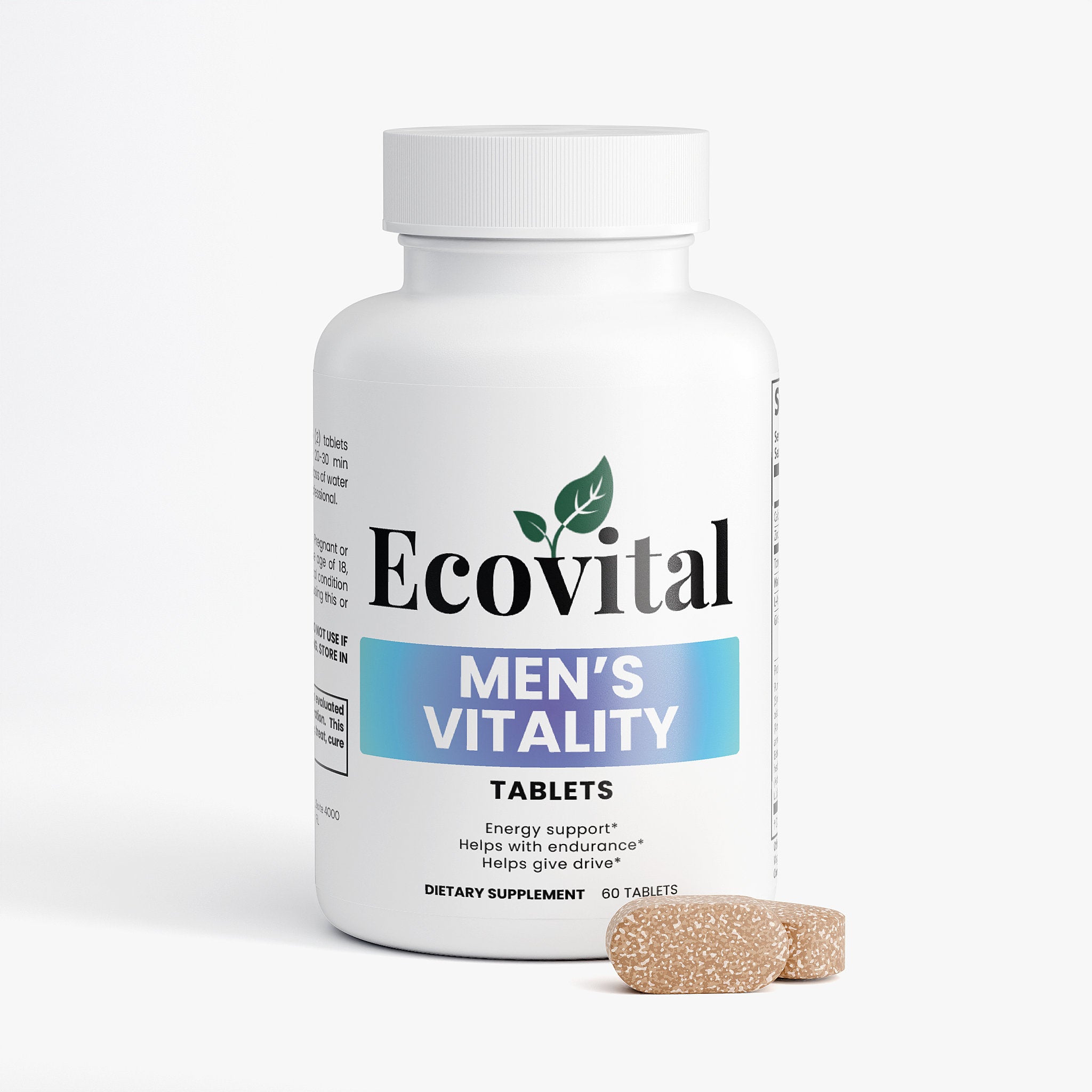Ecovital Men's Vitality supplement bottle with tablets on a white background