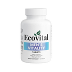 Bottle of Ecovital Men's Vitality Tablets on a white background