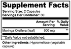 Supplement facts label with Moringa Oleifera and Hypromellose information