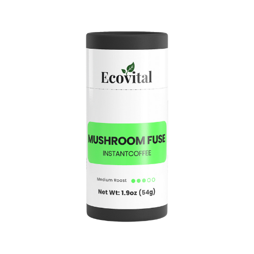 Ecovital Mushroom Fuse Instant Coffee canister on a white background