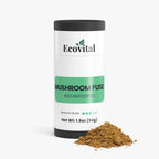 Ecovital Mushroom Fuse Instant Coffee container with coffee powder on a white background