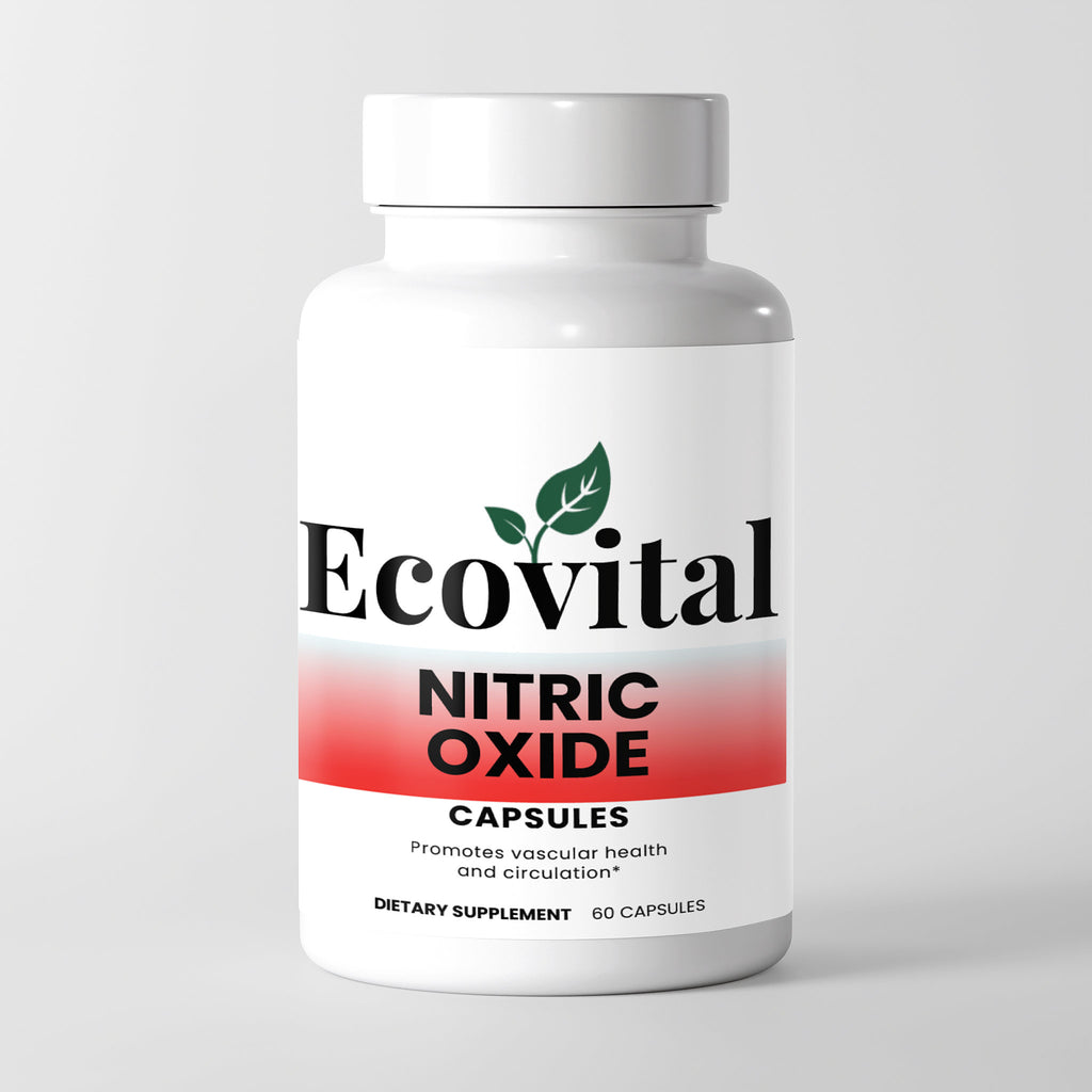 Ecovital Nitric Oxide supplement bottle on a white background