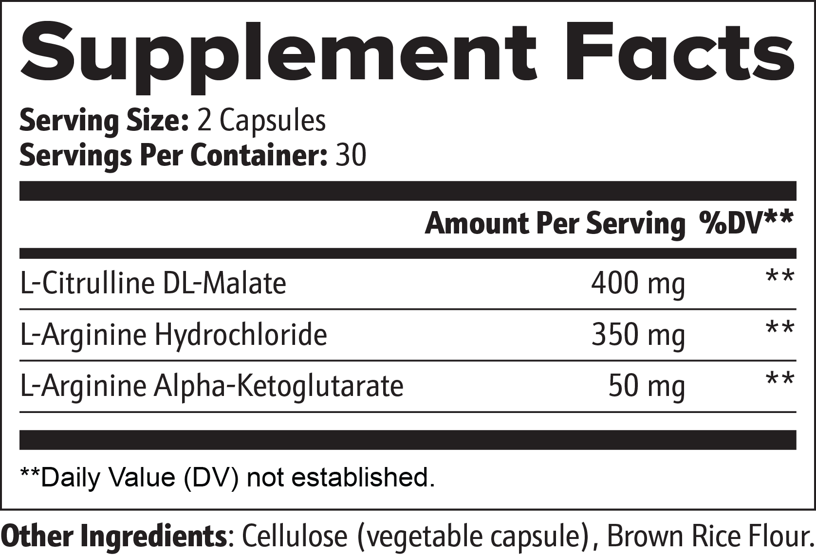 Supplement facts label with ingredients and serving sizes on a white background