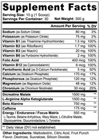 Supplement facts label with detailed nutritional information on a white background