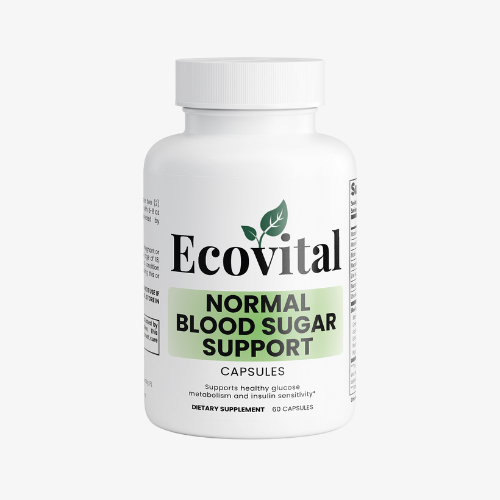 Ecovital normal blood sugar support capsules bottle on a white background