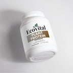 Container of Ecovital Plant Protein on a light gray background