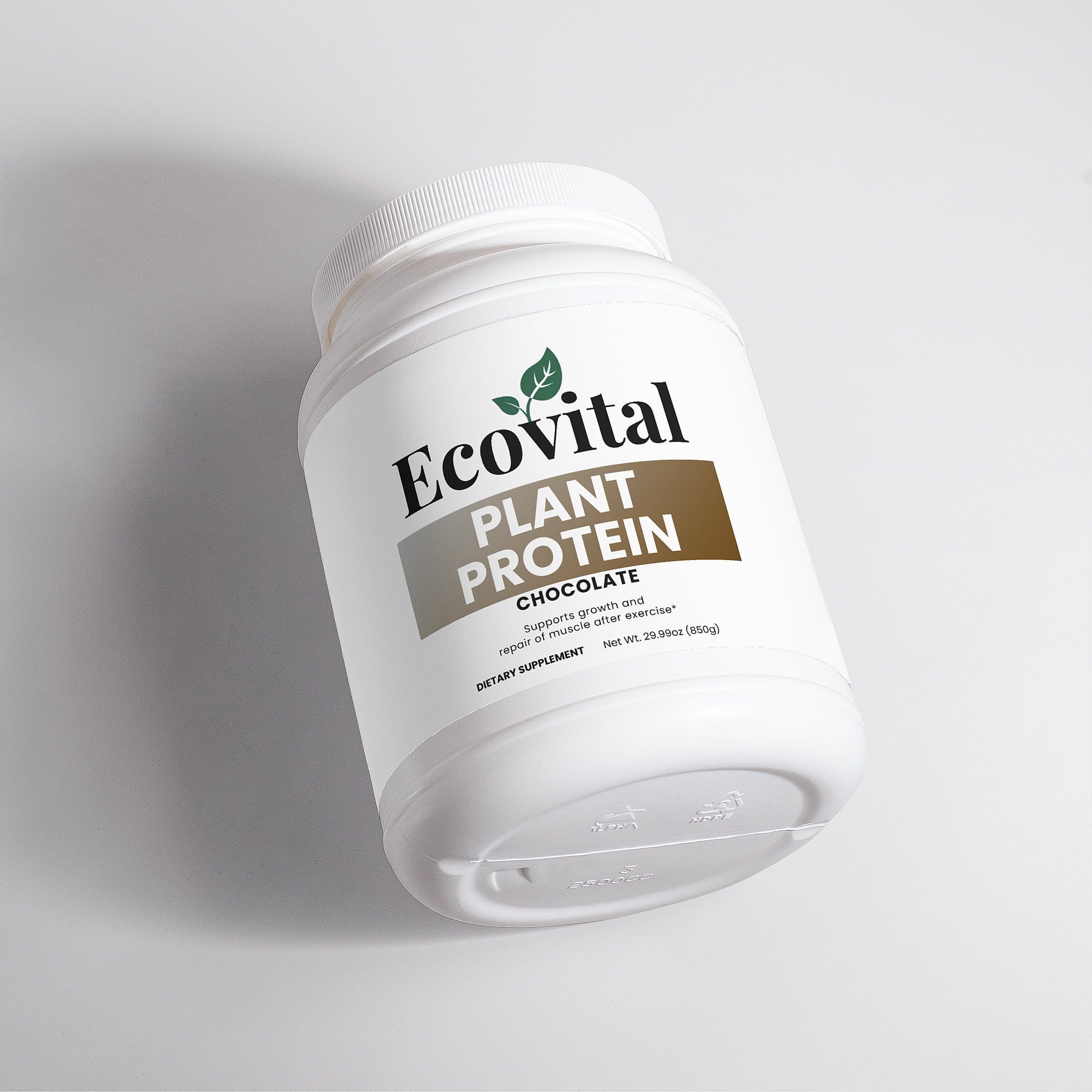 Container of Ecovital Plant Protein on a light gray background