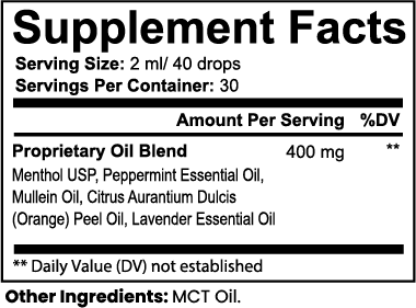 Supplement facts label with oil blend and MCT oil details