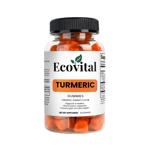 Bottle of Ecovital Turmeric Gummies on a white background