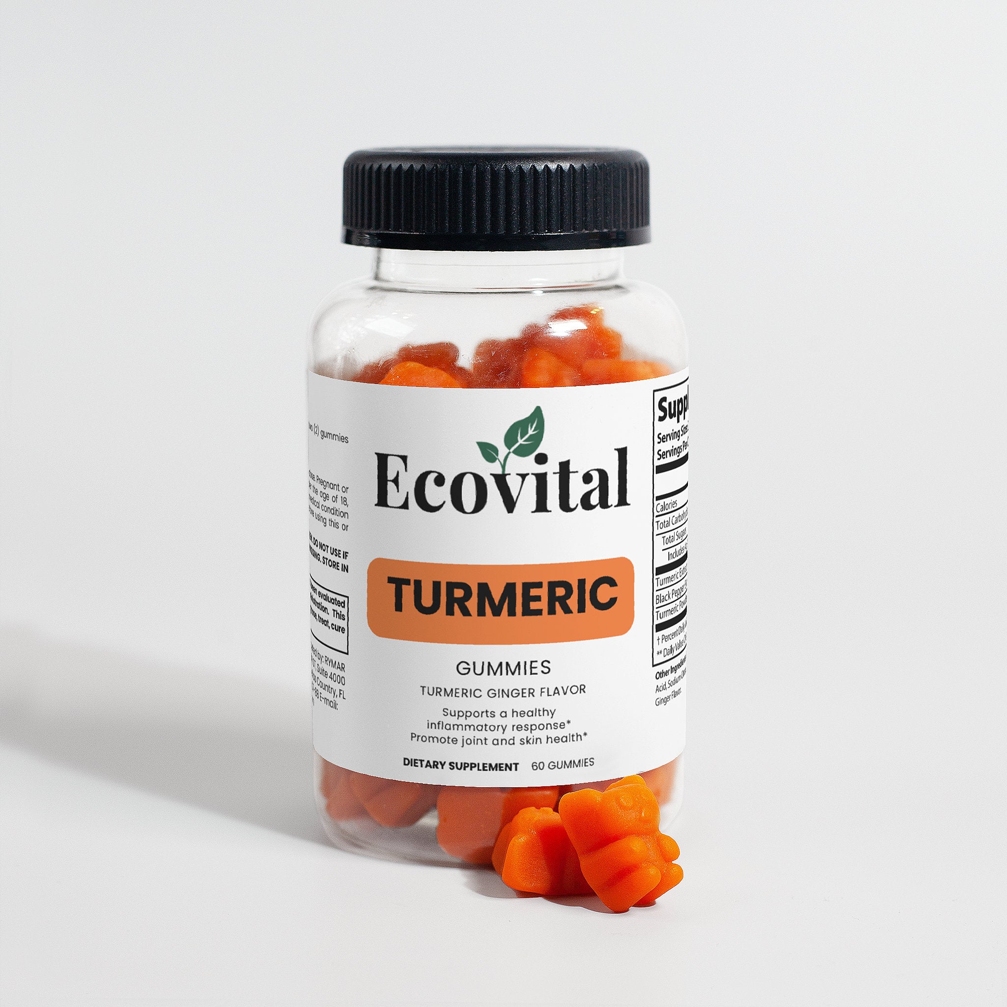 Bottle of Ecovital Turmeric Gummies on a white background