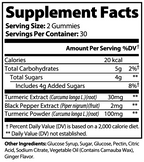Supplement facts label for gummy vitamins with nutritional information.