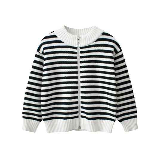 Spring European and American Style Boys’ Outerwear: Striped Long Sleeves Single Breasted Knitted Coat for Children-0