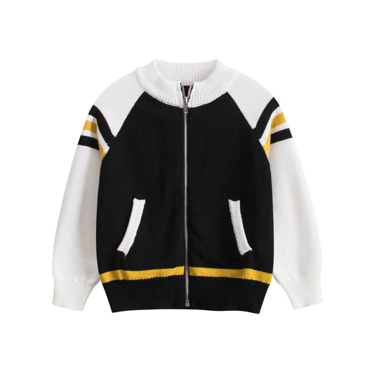 Spring European and American Style Kids’ Outerwear: Color Patchwork Long Sleeves Zip-up Coat for Children-0