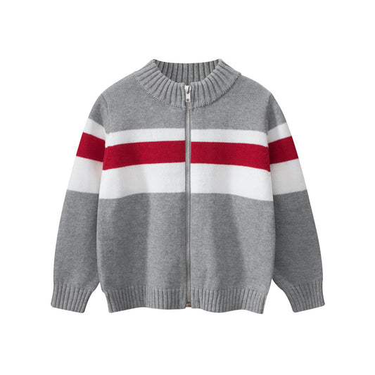 Spring European and American Style Boys’ Outerwear: Striped Long Sleeves Single Breasted Knitted Coat for Children-0