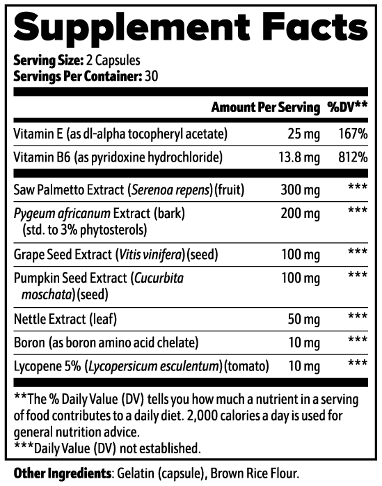 Supplement facts label with various vitamins and extracts listed