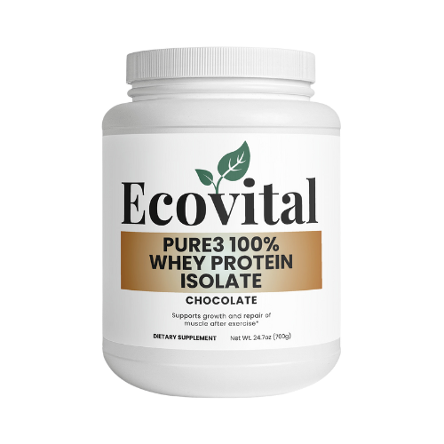 Ecovital Pure3 100% Whey Protein Isolate container on a white background