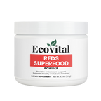 Jar of Ecovital Reds Superfood Powder on a white background